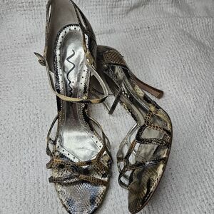 Nina Snake Print High Heel Pumps Strappy Womens Size 9 Brown